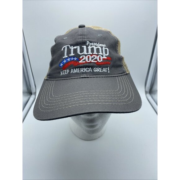 Trump 2020 Gray Tan Cap Trucker Hat Snap-back Summer - Picture 3 of 14